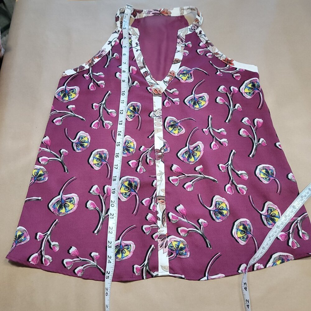 C&E (Cooper & Ella) Size S Burgundy Floral Sleeveless Blouse, Exc. Used Cond. - Picture 9 of 13